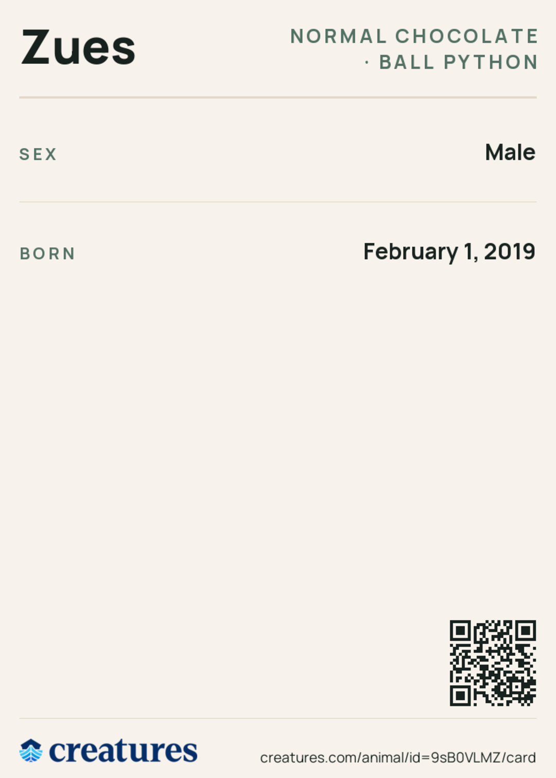 Zues Creature Card back