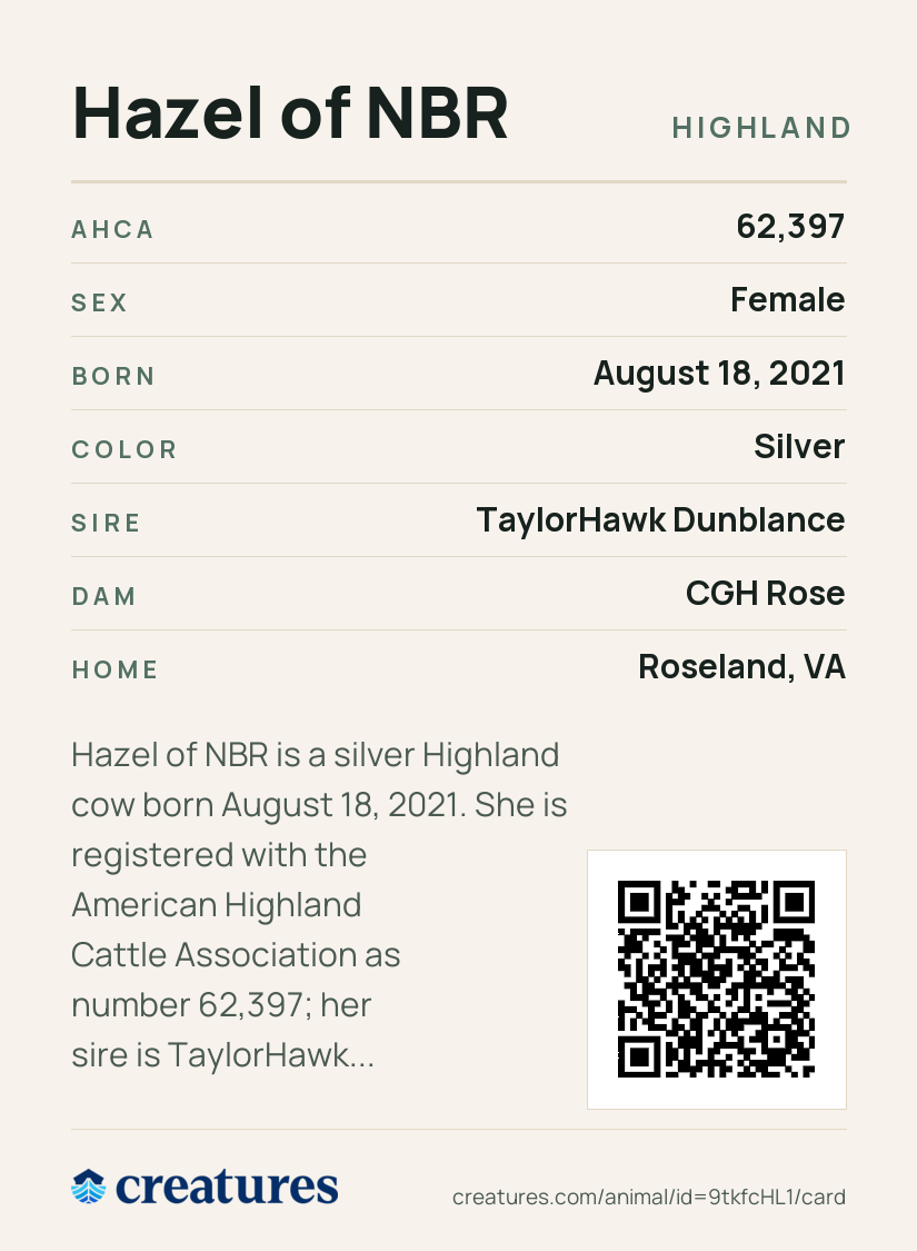 Hazel of NBR Creature Card back