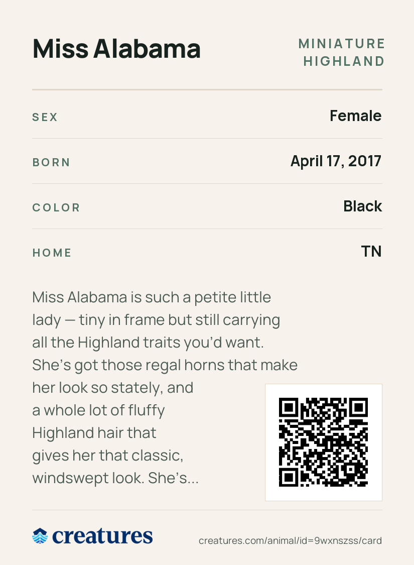 Miss Alabama Creature Card back