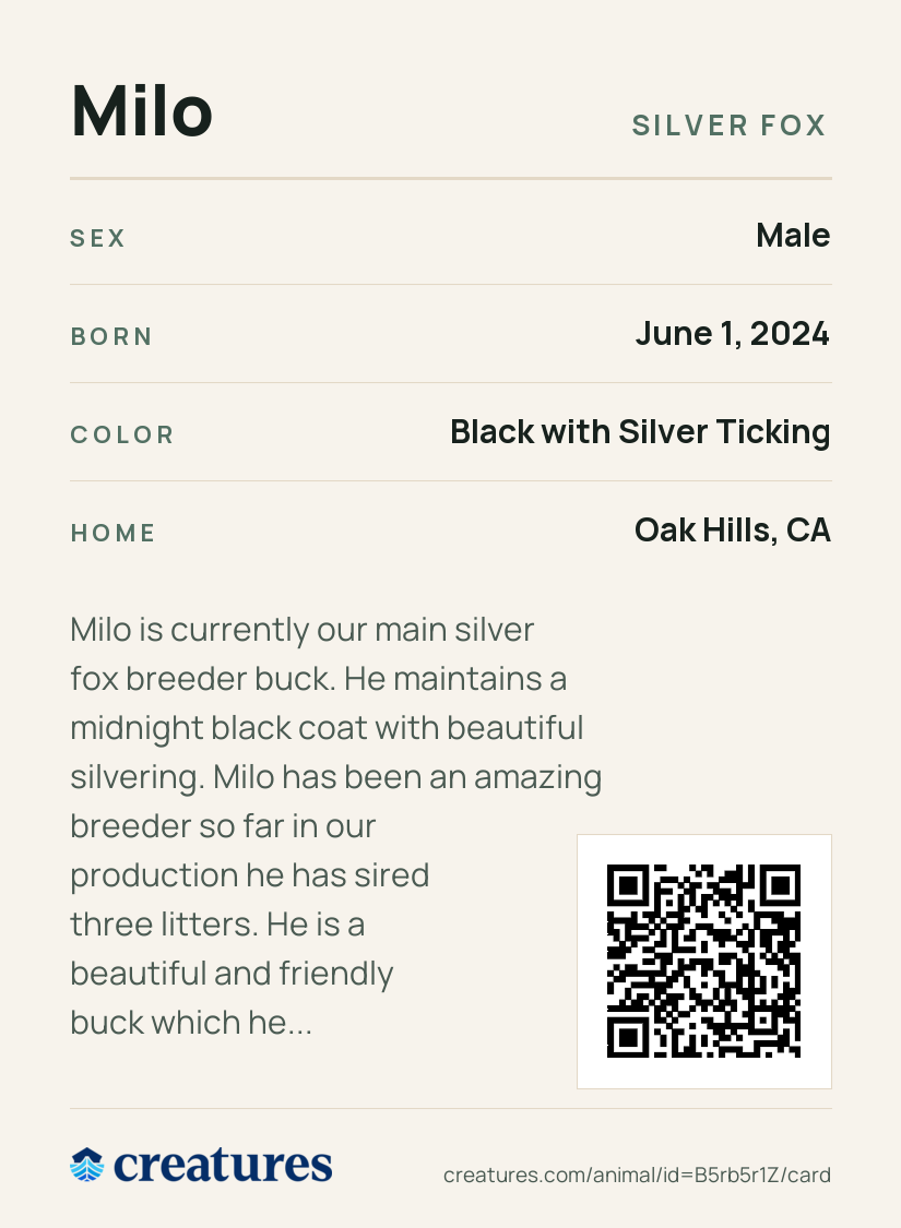Milo Creature Card back