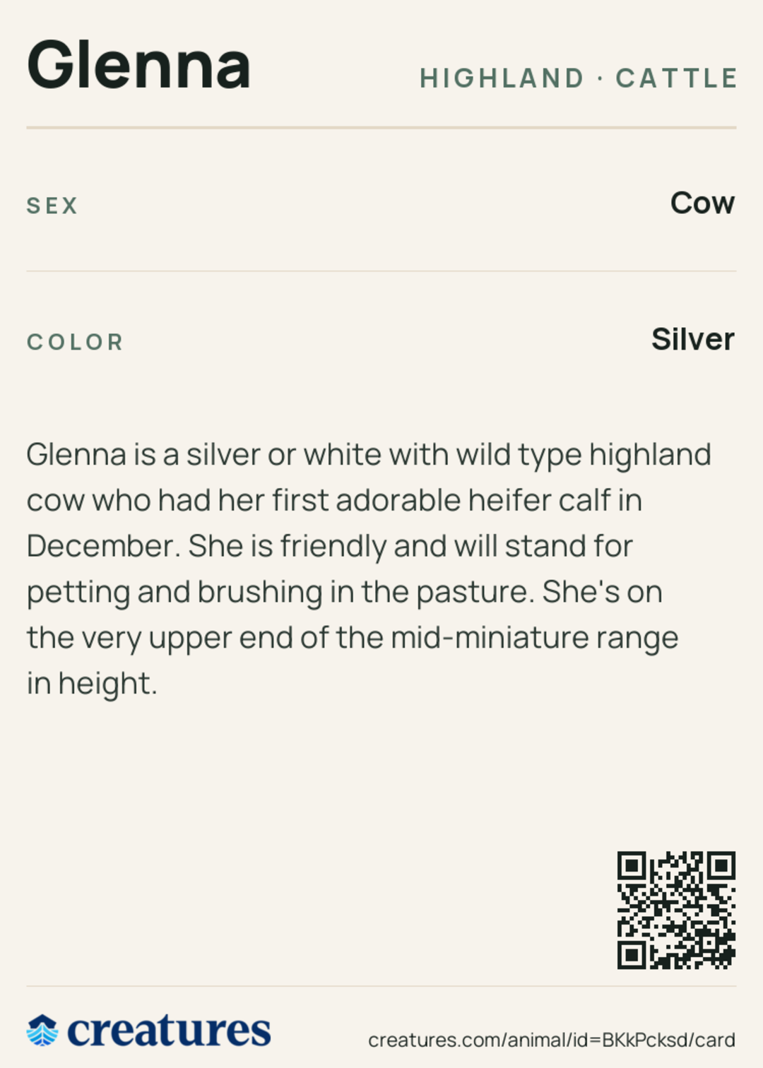 Glenna Creature Card back