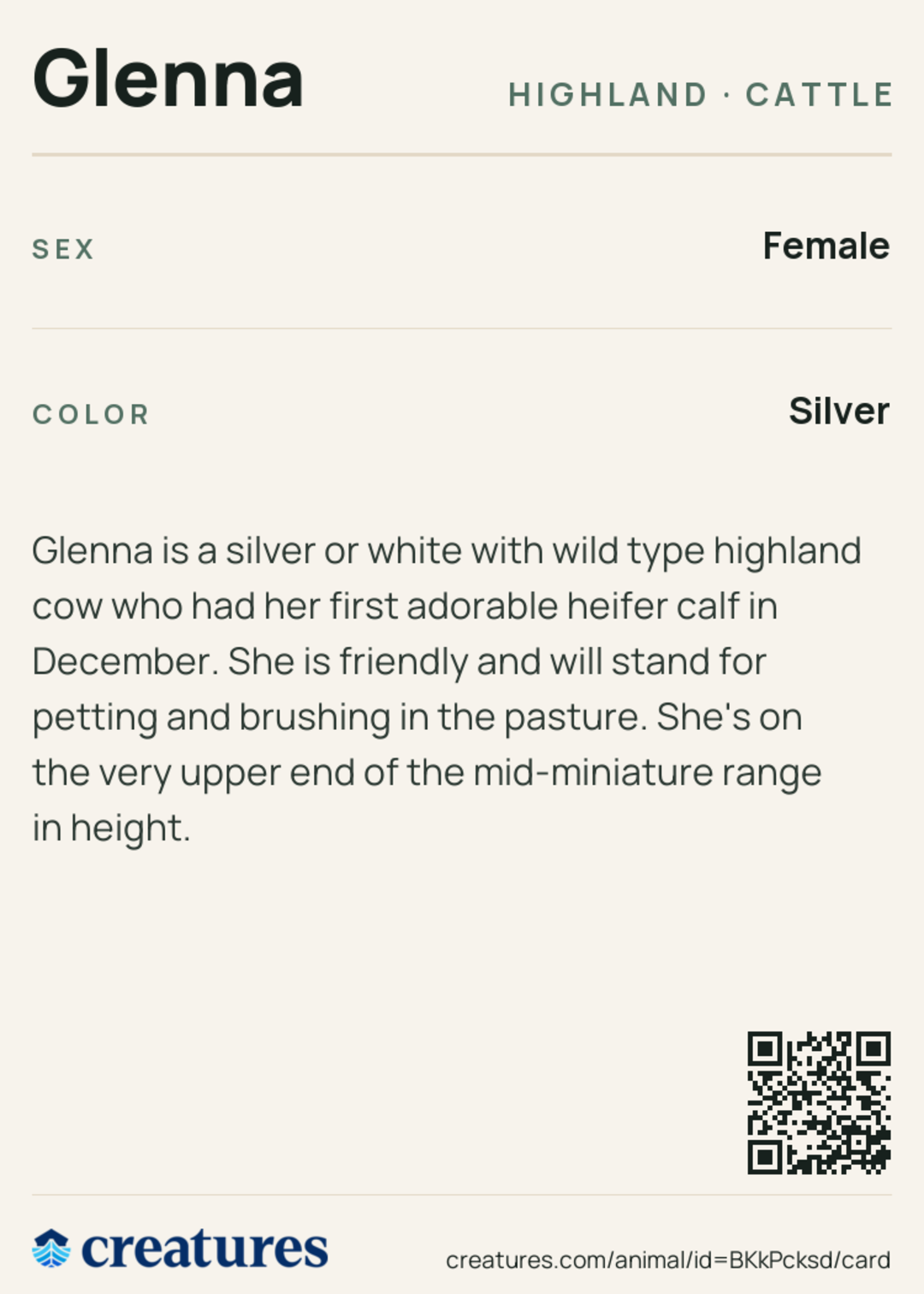 Glenna Creature Card back