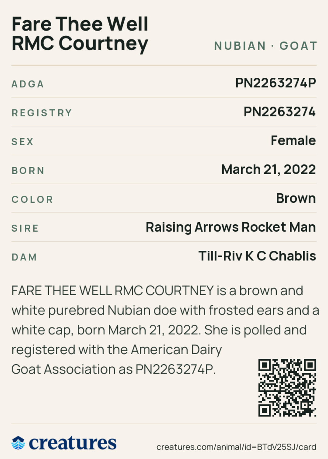 Fare Thee Well RMC Courtney Creature Card back