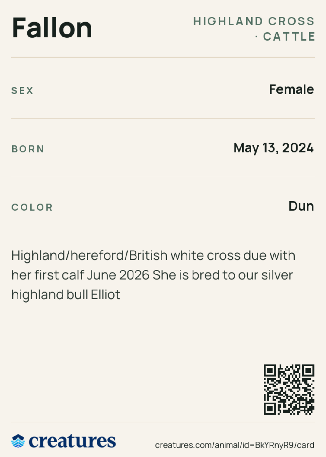 Fallon Creature Card back