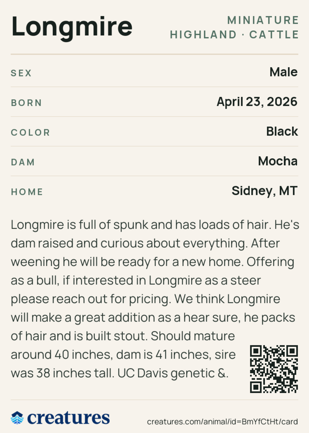 Longmire Creature Card back