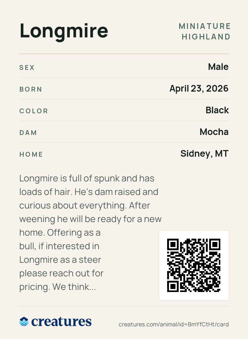Longmire Creature Card back
