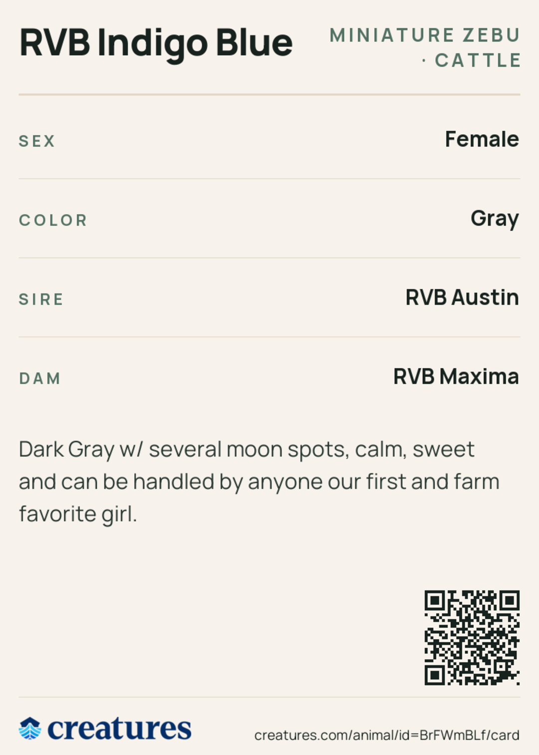 RVB Indigo Blue Creature Card back