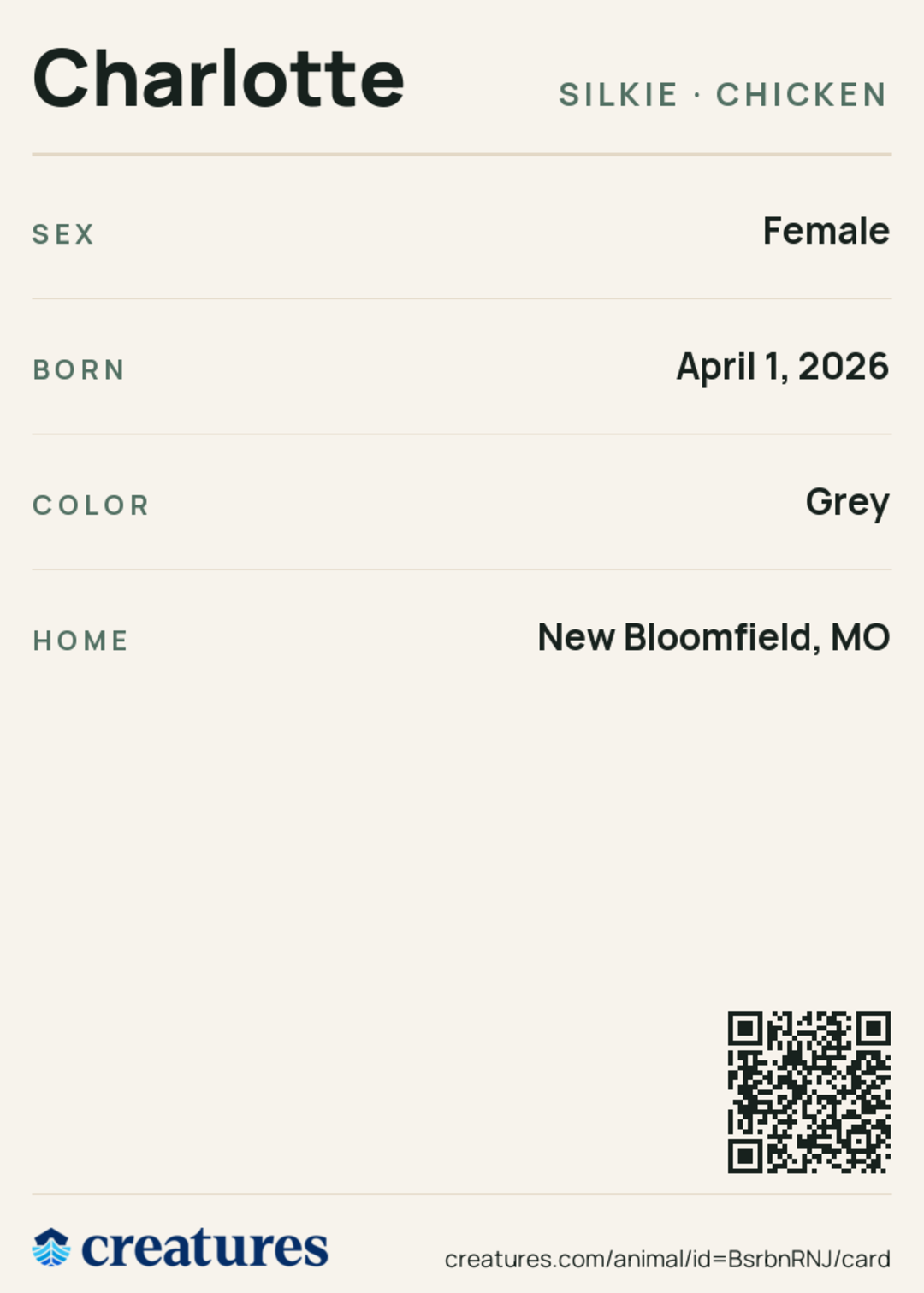 Charlotte Creature Card back