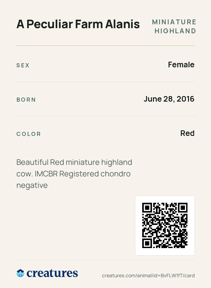 A Peculiar Farm Alanis Creature Card back
