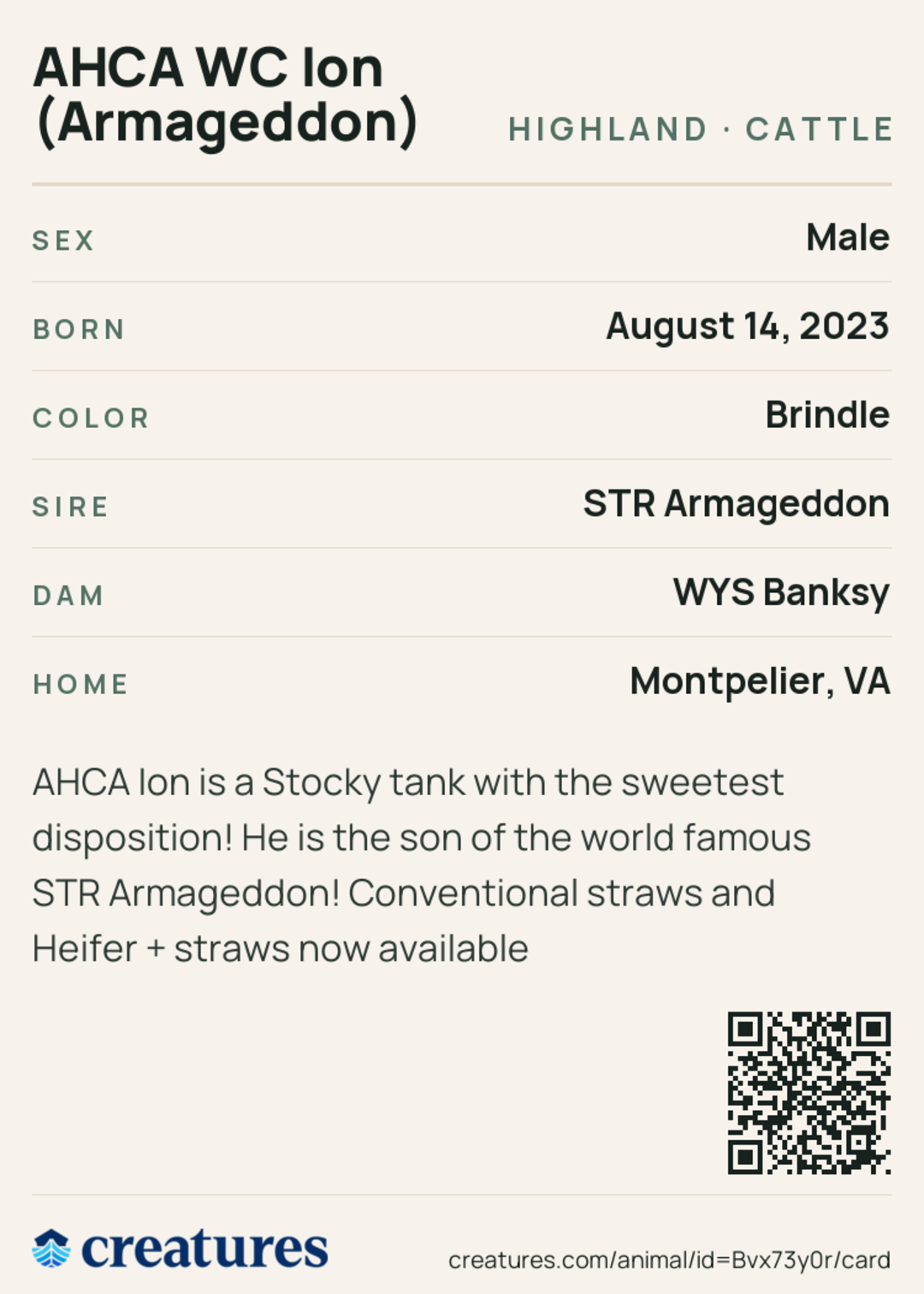 AHCA WC Ion (Armageddon) Creature Card back