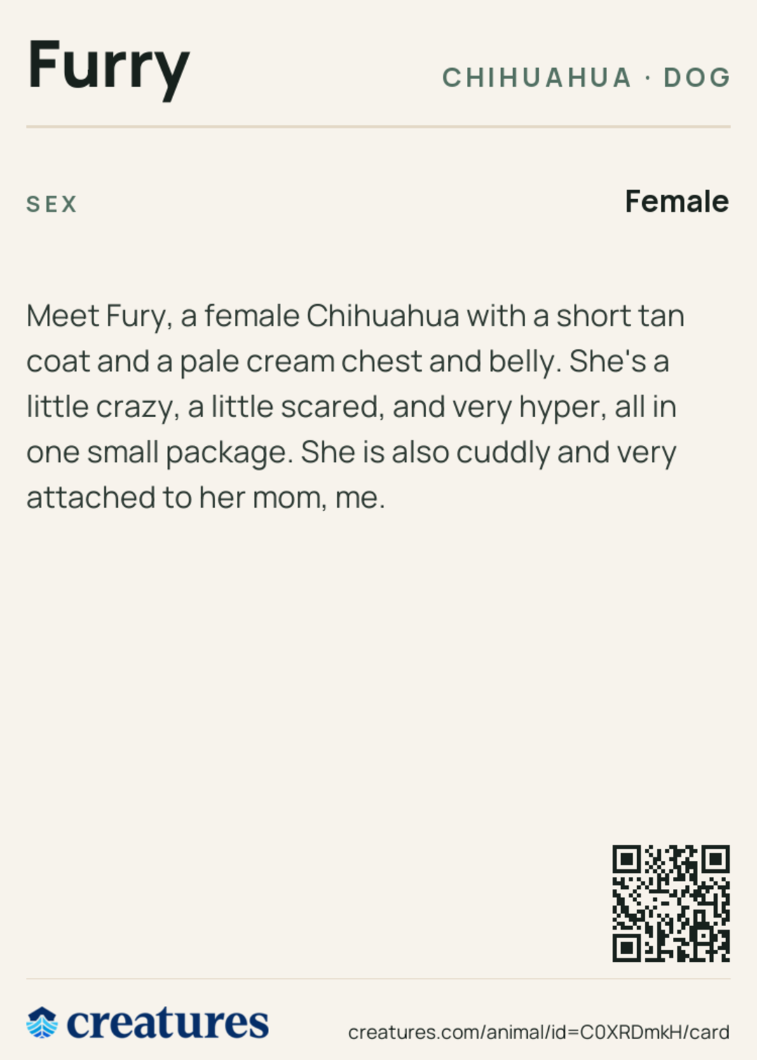 Furry Creature Card back
