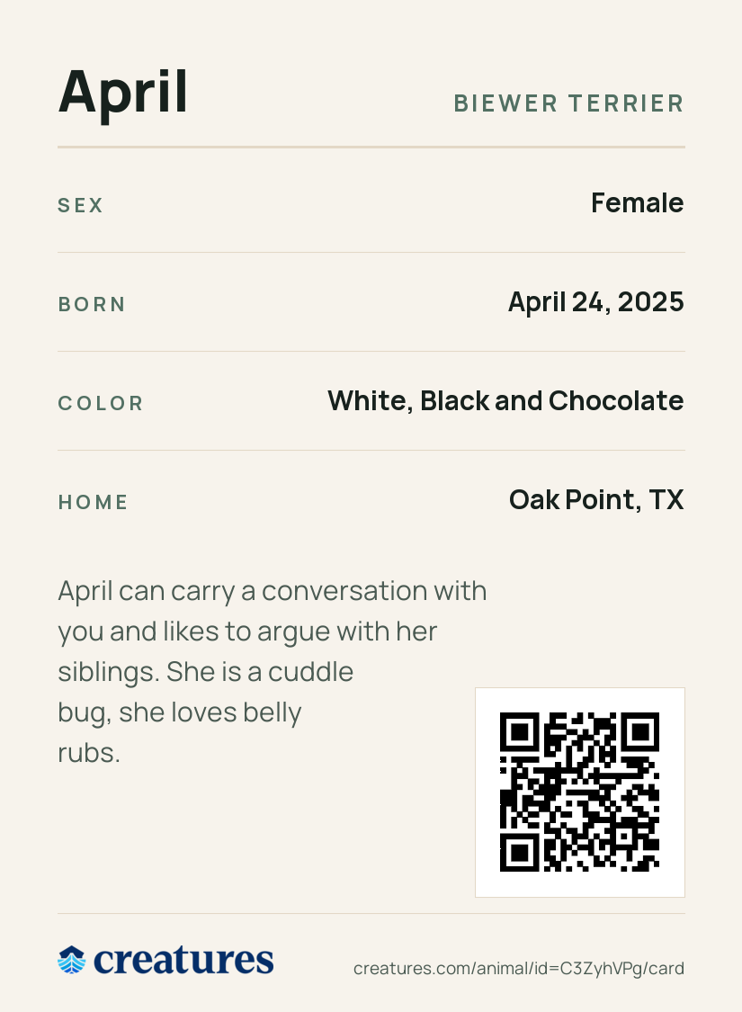 April Creature Card back