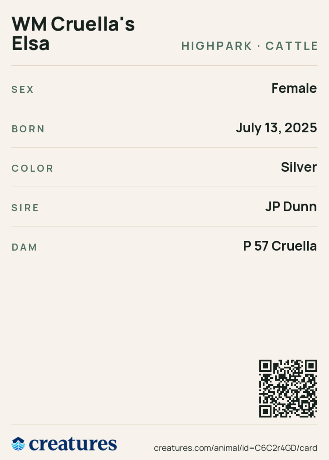 WM Cruella's Elsa Creature Card back