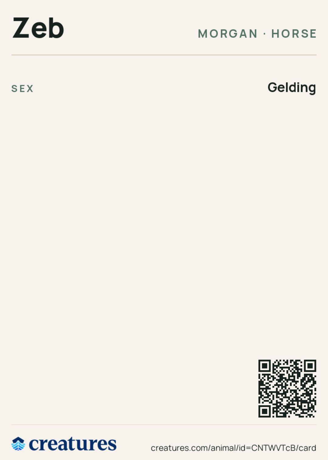 Zeb Creature Card back