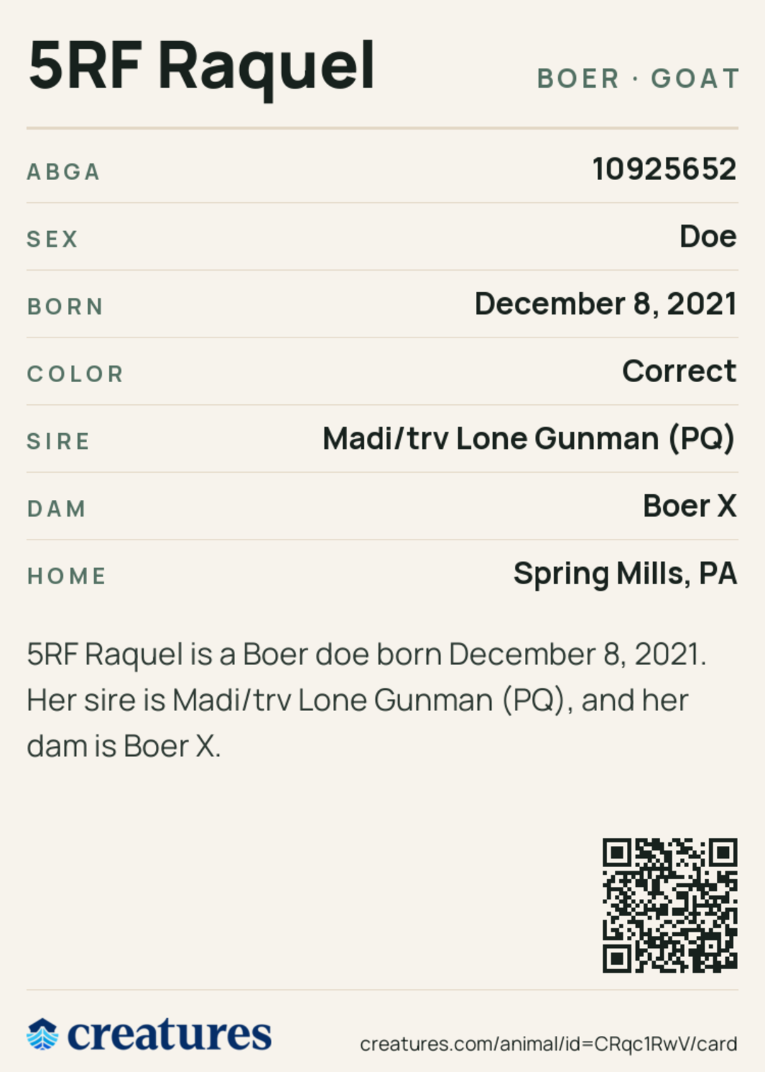 5RF Raquel Creature Card back