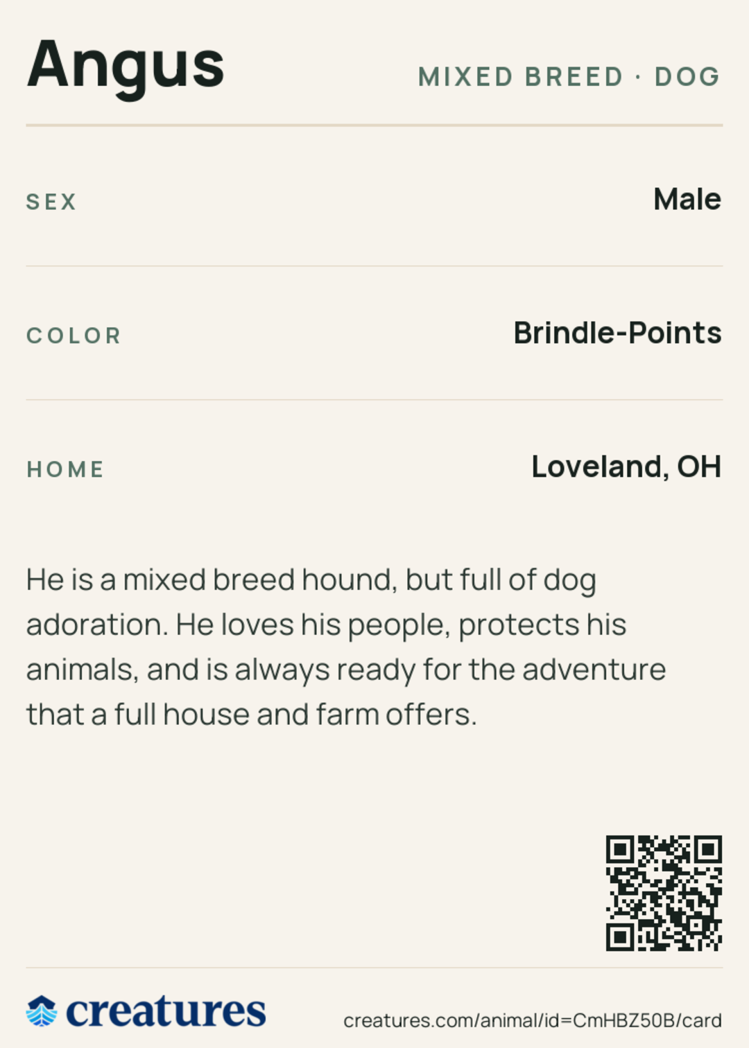 Angus Creature Card back