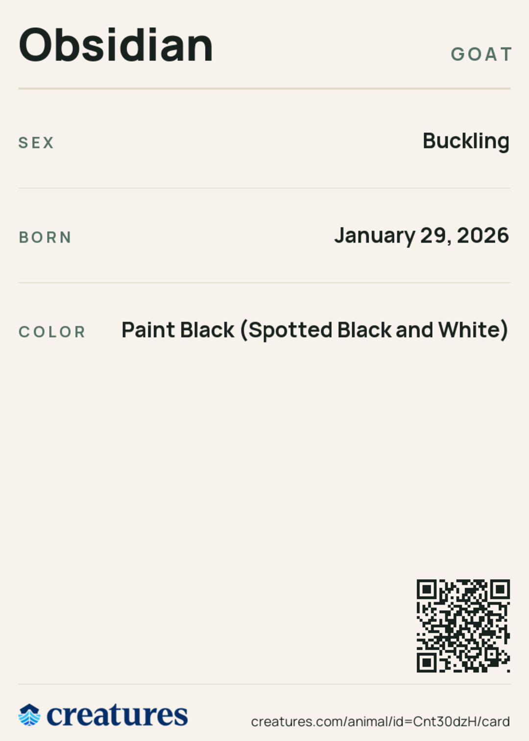 Obsidian Creature Card back