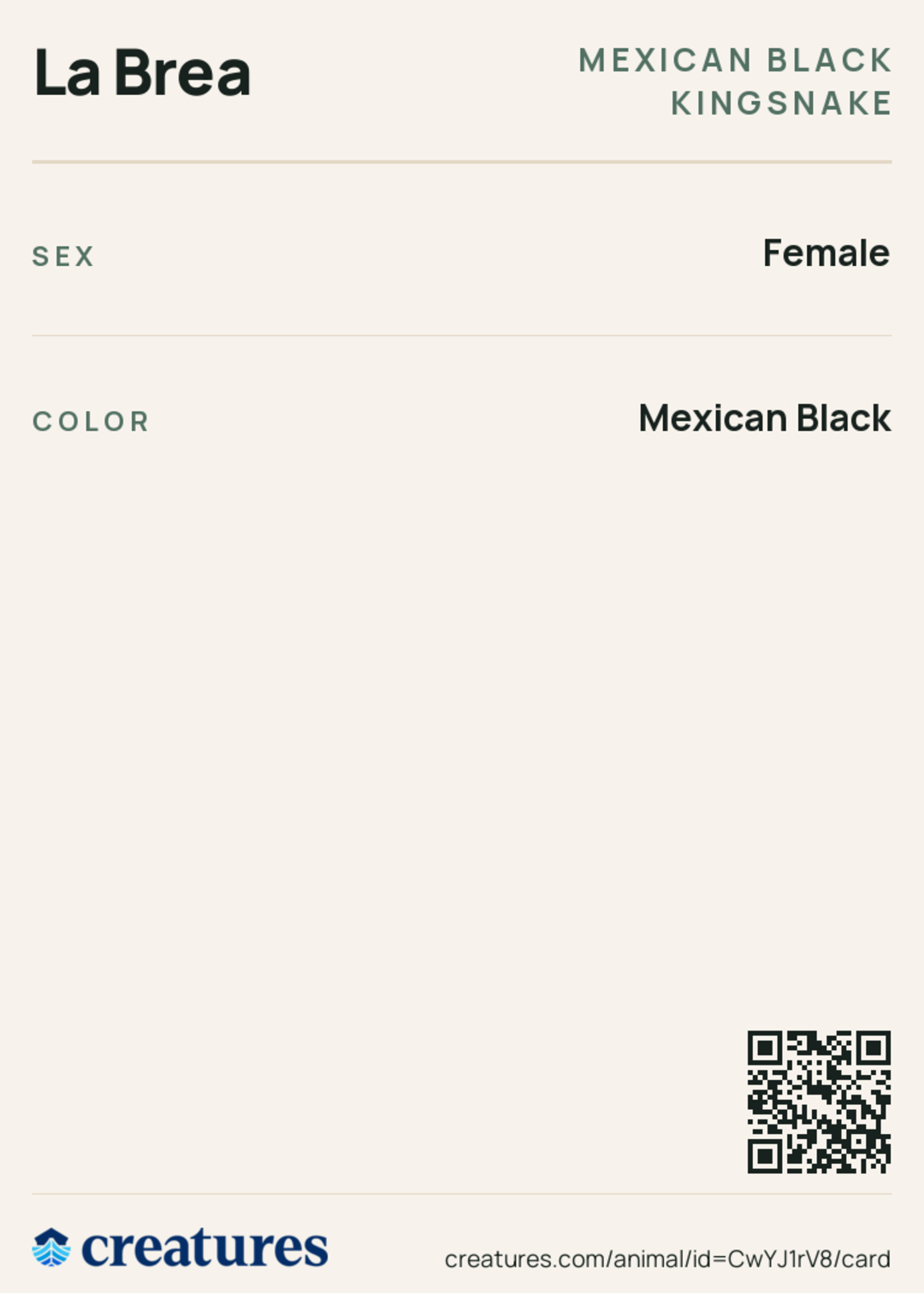 La Brea Creature Card back