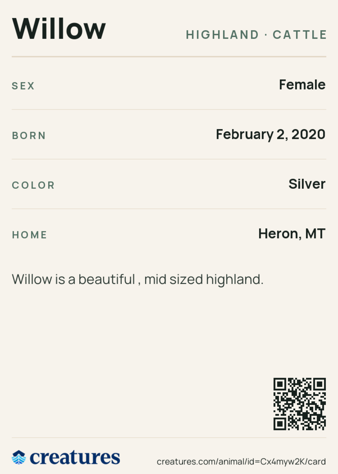 Willow Creature Card back