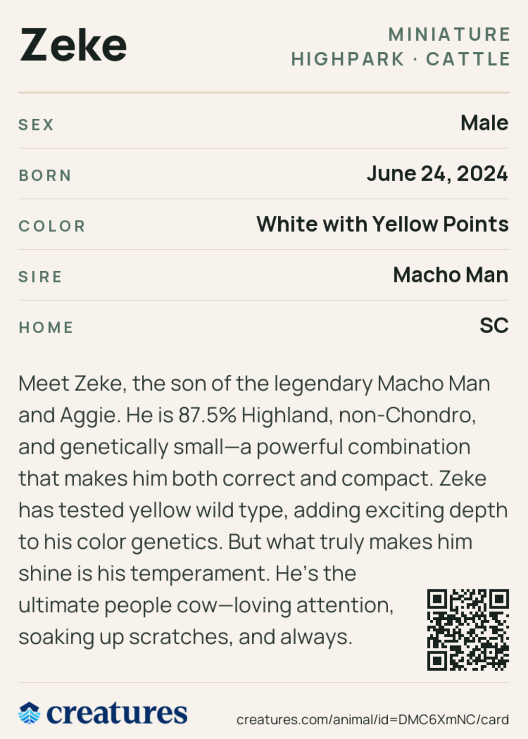 Zeke Creature Card back