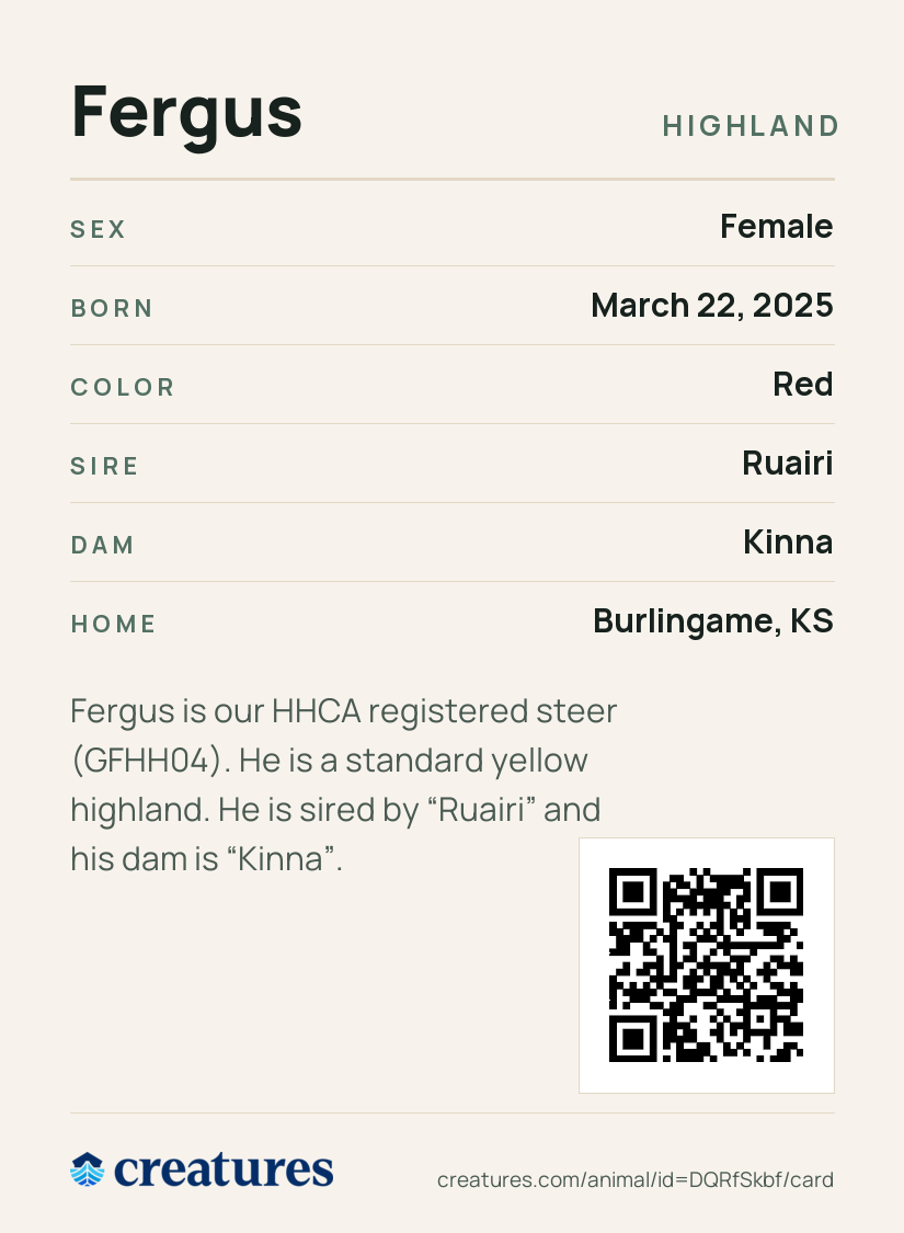 Fergus Creature Card back
