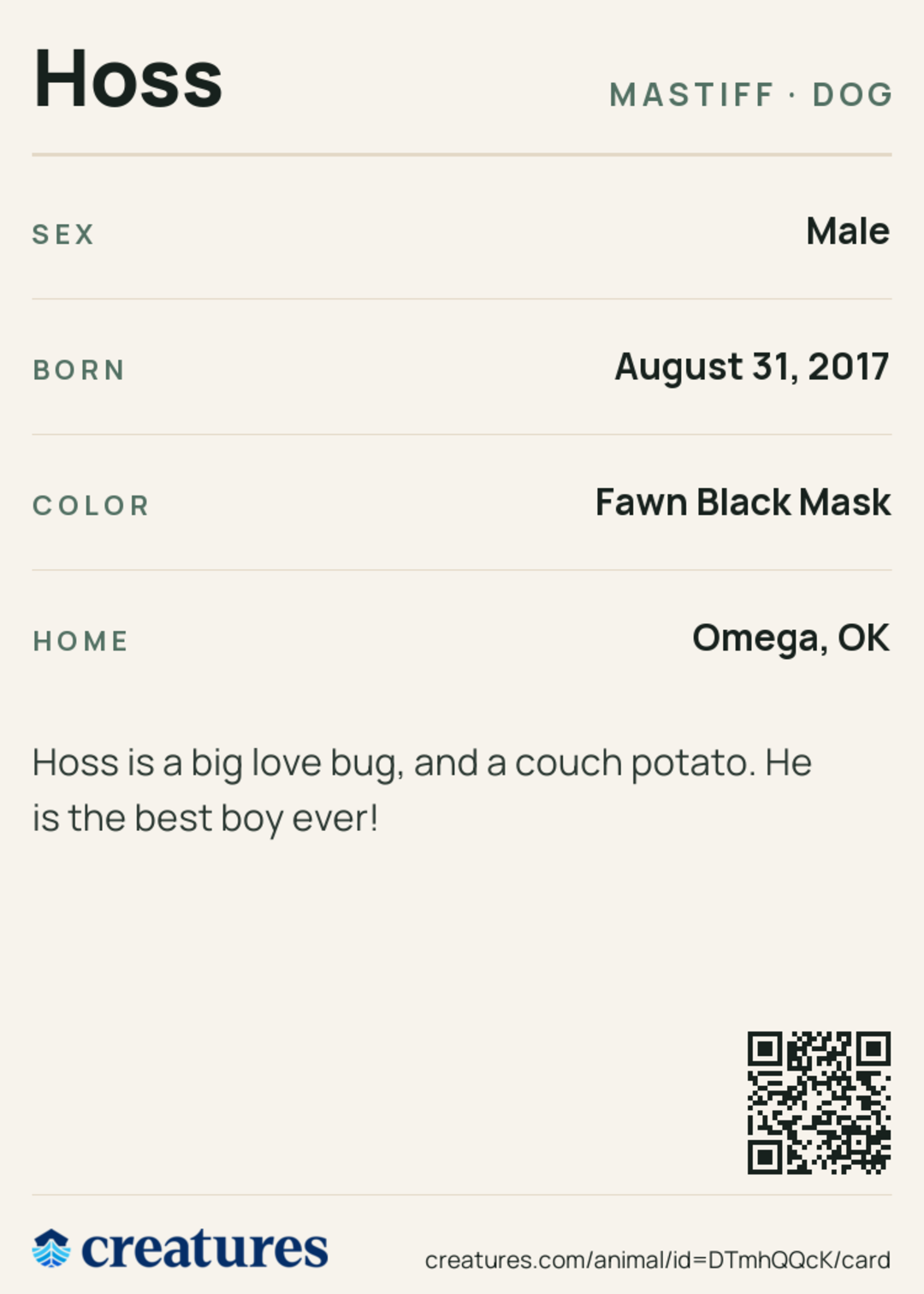 Hoss Creature Card back