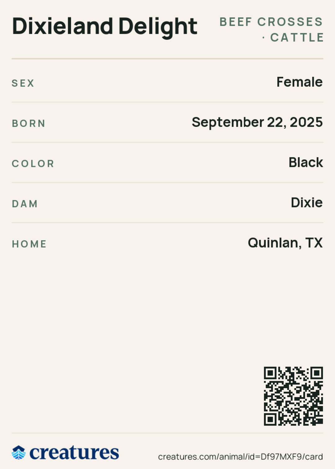 Dixieland Delight Creature Card back