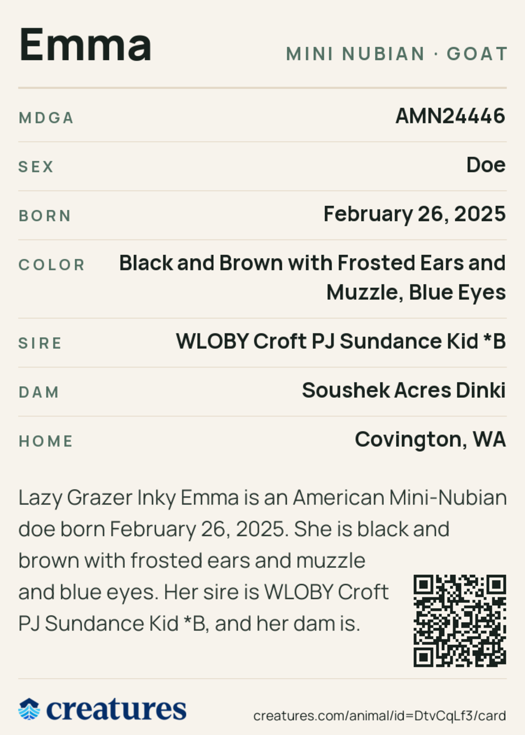 Emma Creature Card back
