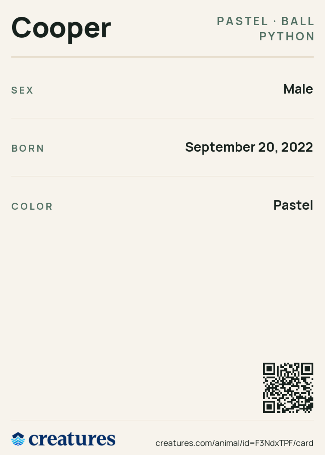 Cooper Creature Card back