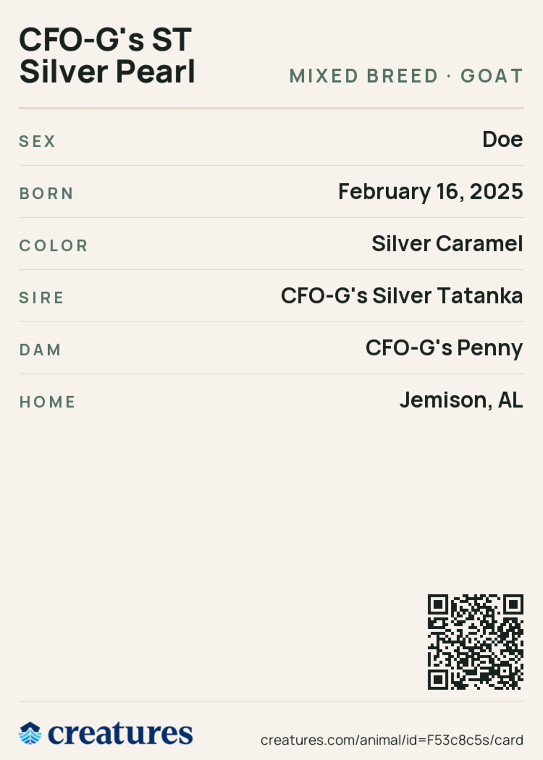CFO-G's ST Silver Pearl Creature Card back