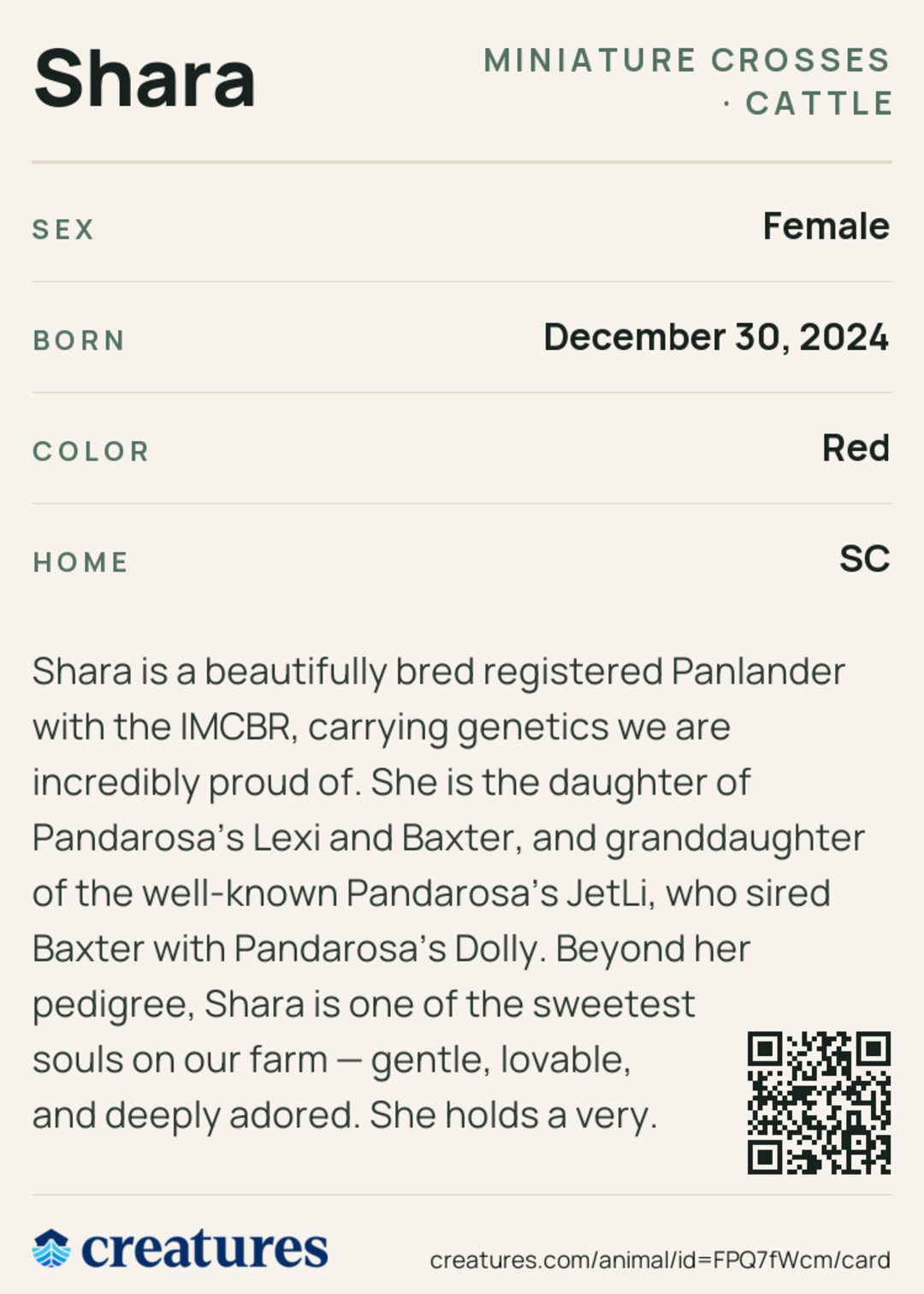 Shara Creature Card back