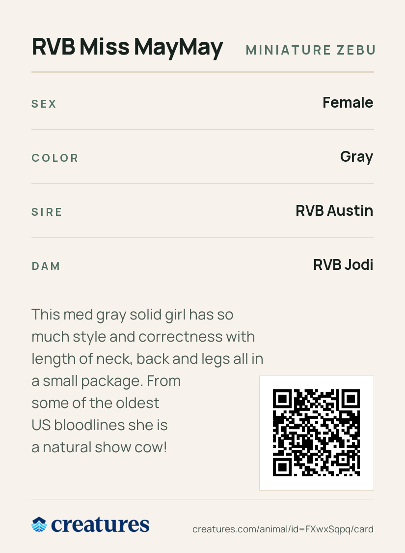 RVB Miss MayMay Creature Card back