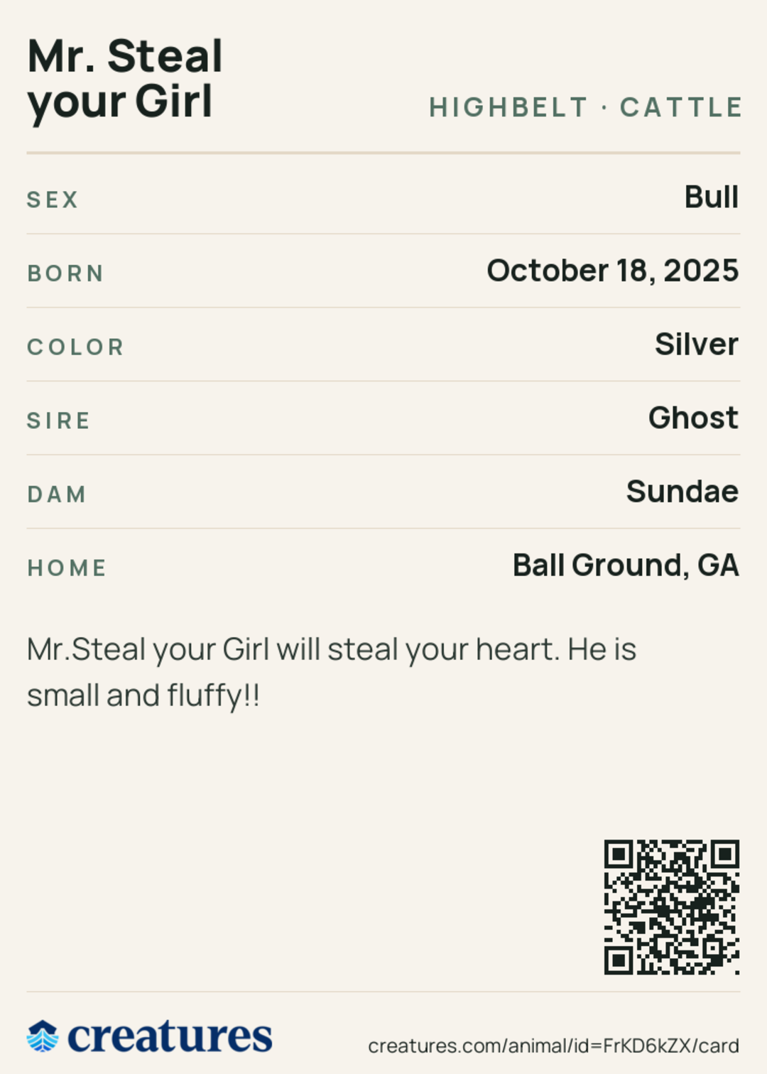 Mr. Steal your Girl Creature Card back