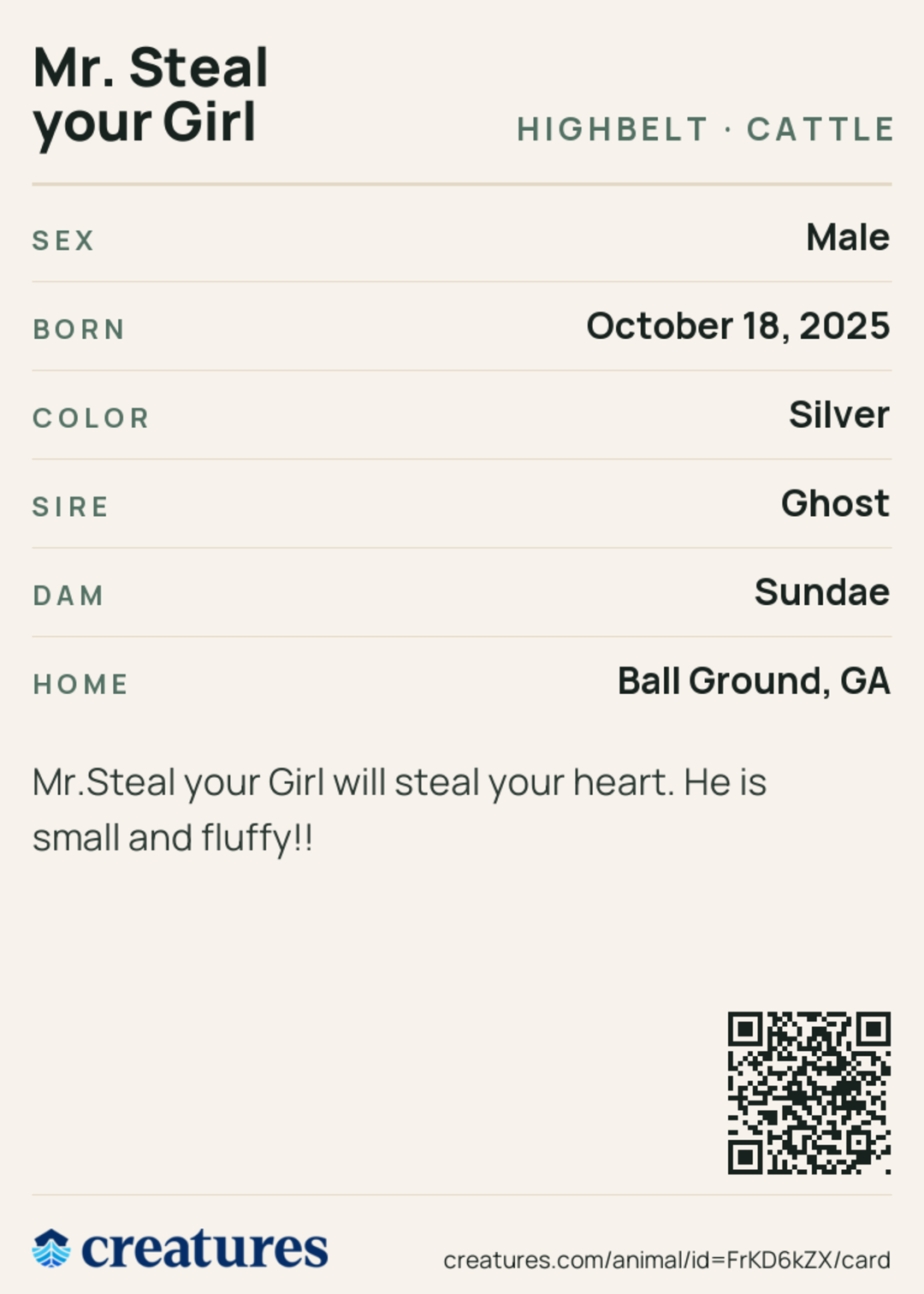 Mr. Steal your Girl Creature Card back