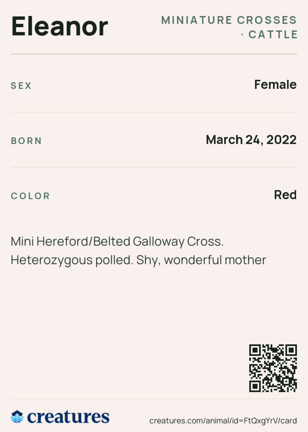Eleanor Creature Card back