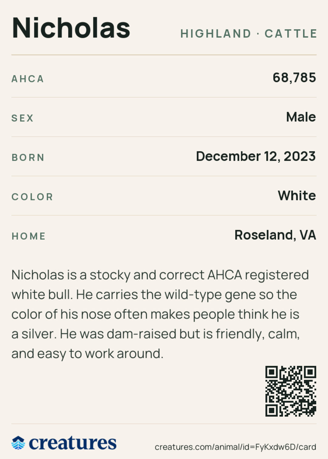 Nicholas Creature Card back