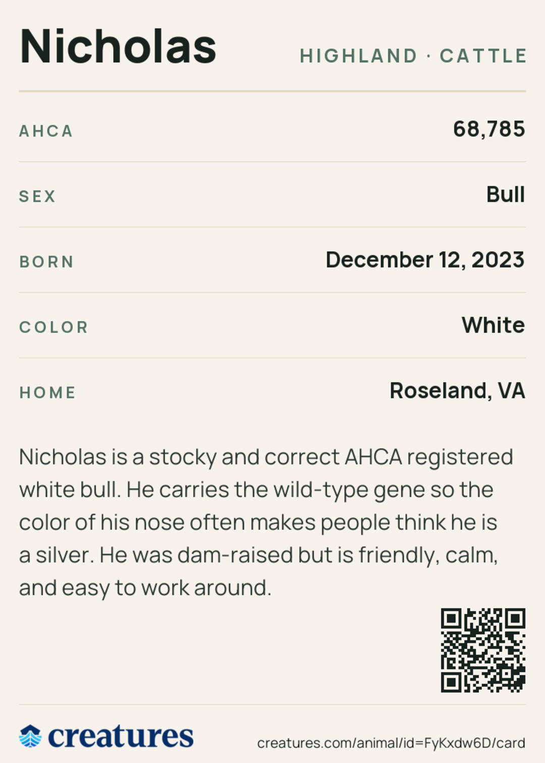 Nicholas Creature Card back