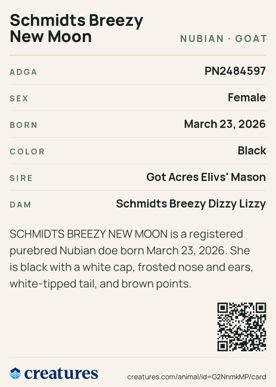 Schmidts Breezy New Moon Creature Card back