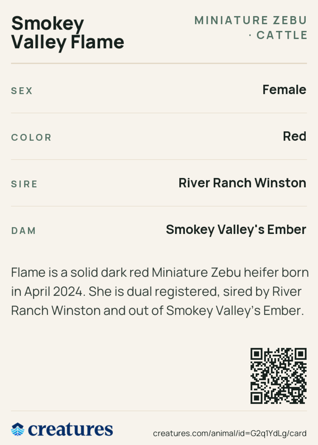 Smokey Valley Flame Creature Card back