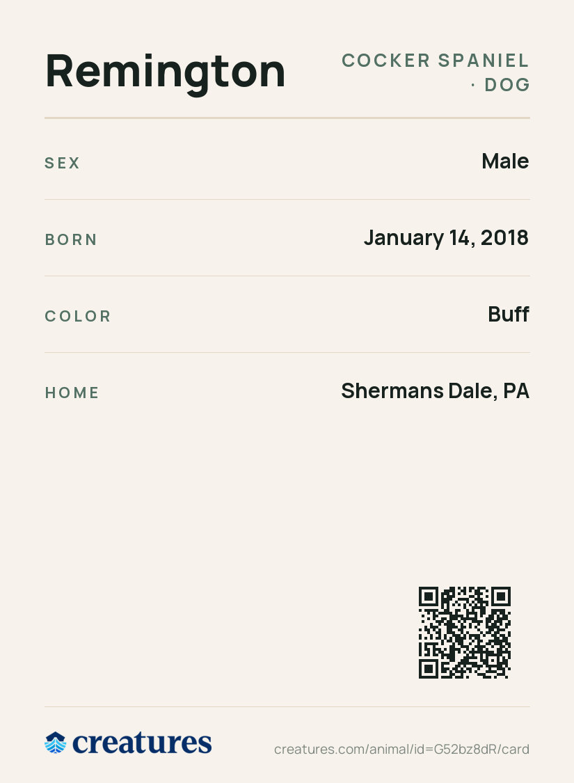 Remington Creature Card back