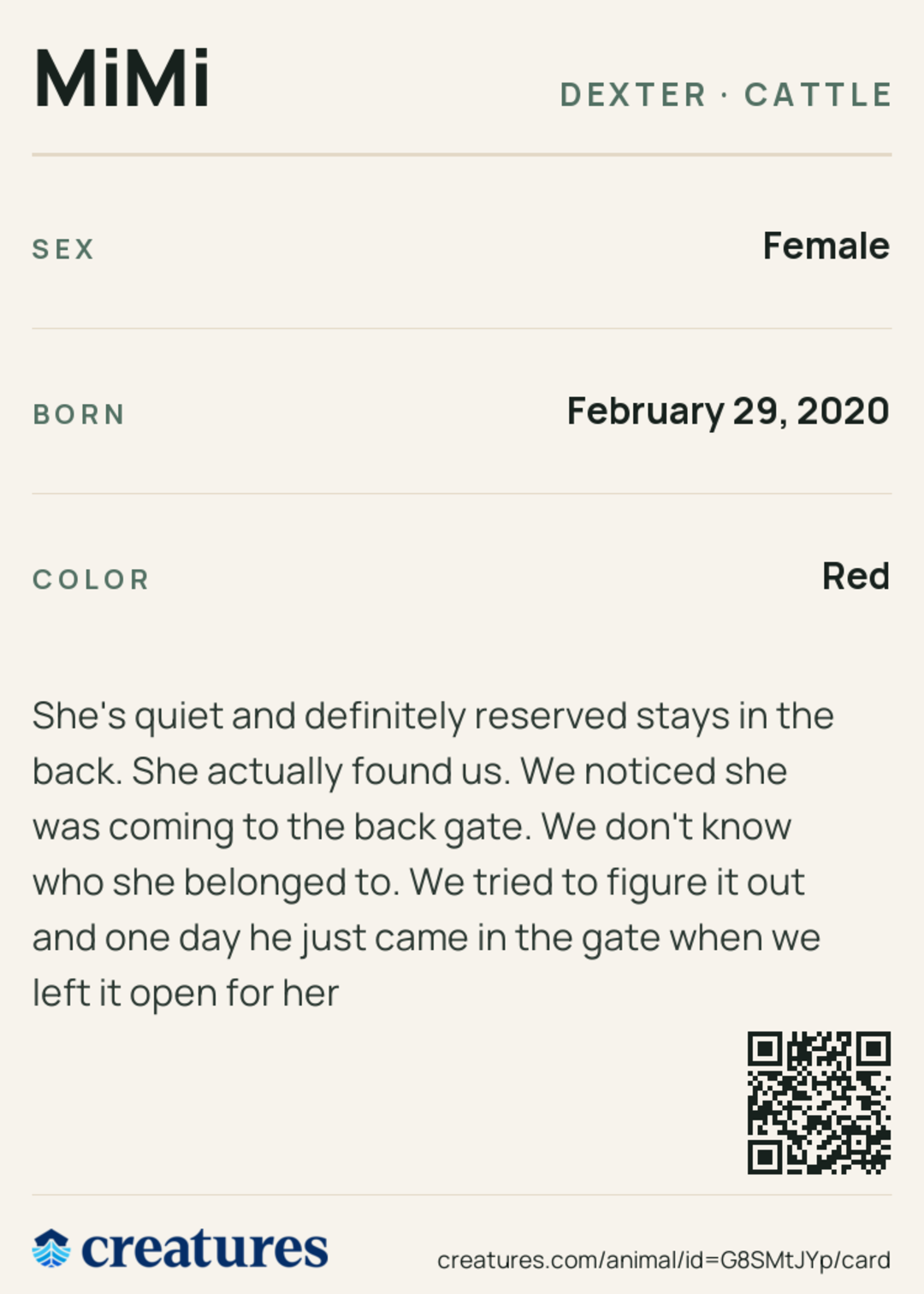 MiMi Creature Card back