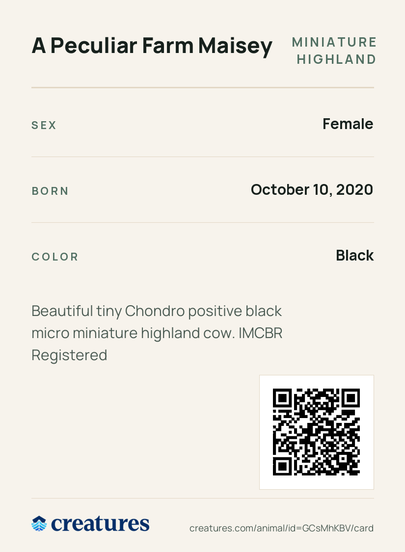 A Peculiar Farm Maisey Creature Card back