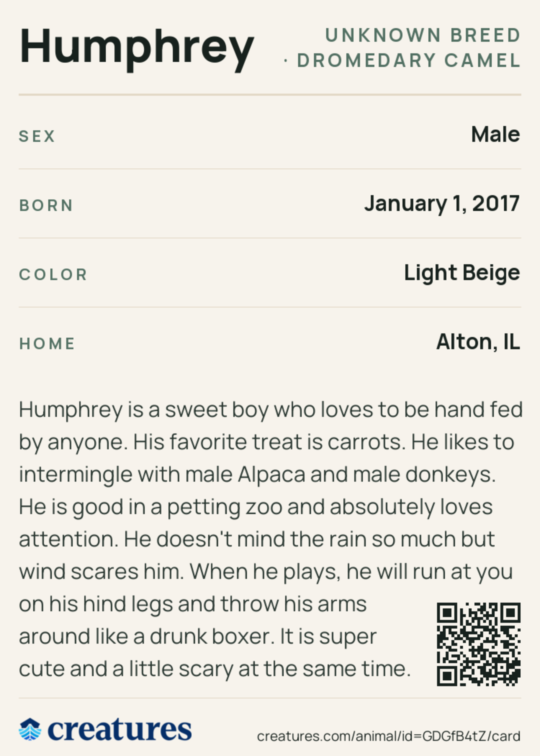 Humphrey Creature Card back