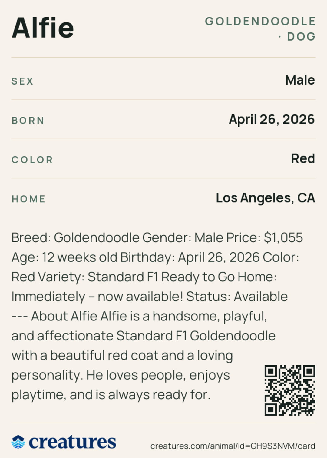 Alfie Creature Card back