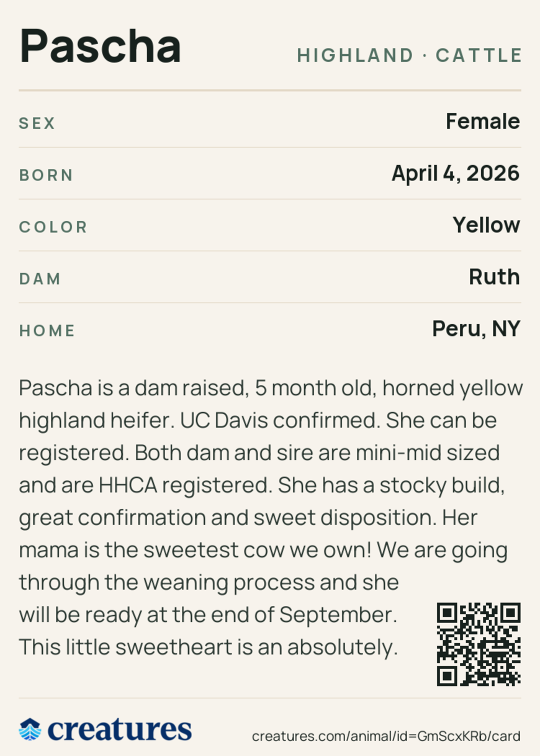 Pascha Creature Card back