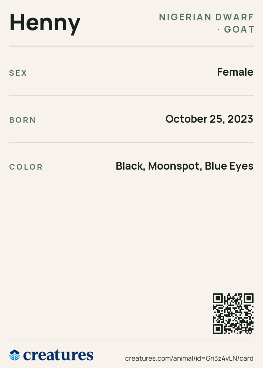Henny Creature Card back