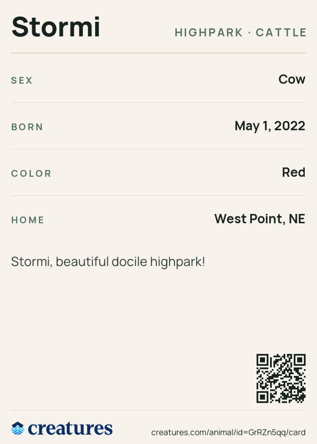 Stormi Creature Card back