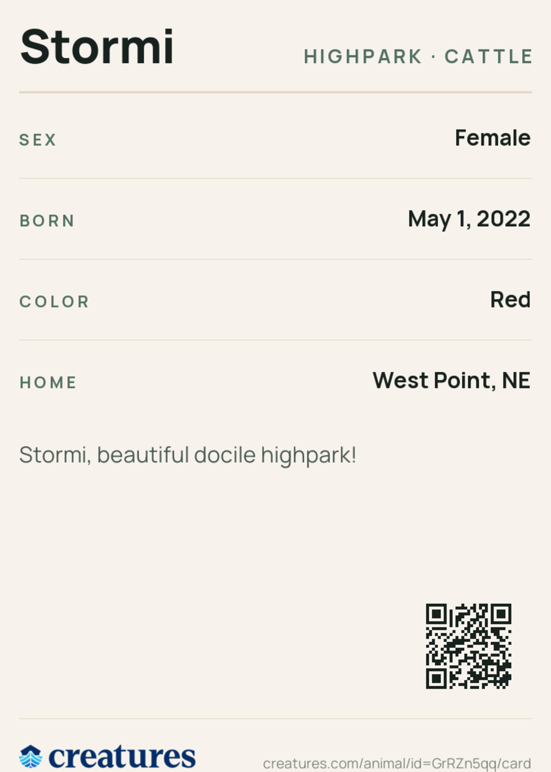 Stormi Creature Card back