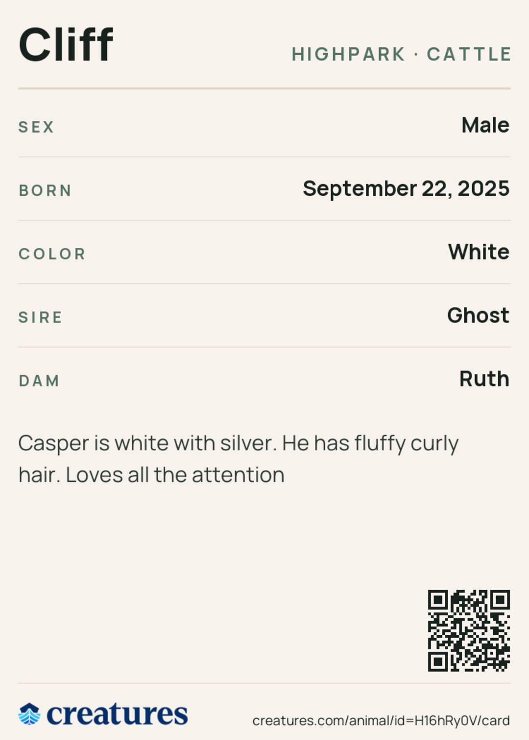 Cliff Creature Card back