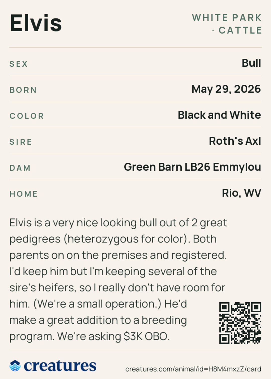 Elvis Creature Card back